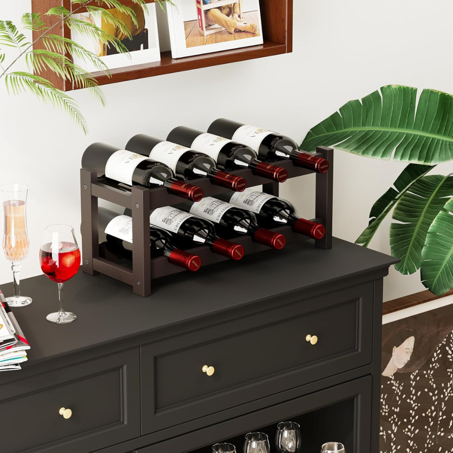 carpentray wine rack, 2 tier wine racks countertop storage, wine bottle holder wine rack freestanding floor for kitchen, bar, pantry, wine cellar, basement,study, (16.85 l x 9.25w x 7h) espresso