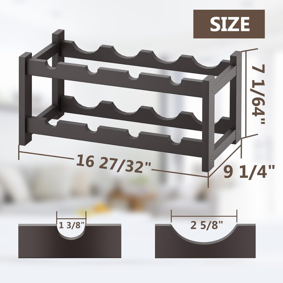 carpentray wine rack, 2 tier wine racks countertop storage, wine bottle holder wine rack freestanding floor for kitchen, bar, pantry, wine cellar, basement,study, (16.85 l x 9.25w x 7h) espresso