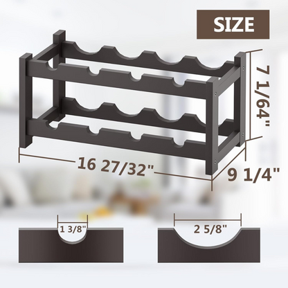 carpentray wine rack, 2 tier wine racks countertop storage, wine bottle holder wine rack freestanding floor for kitchen, bar, pantry, wine cellar, basement,study, (16.85 l x 9.25w x 7h) espresso