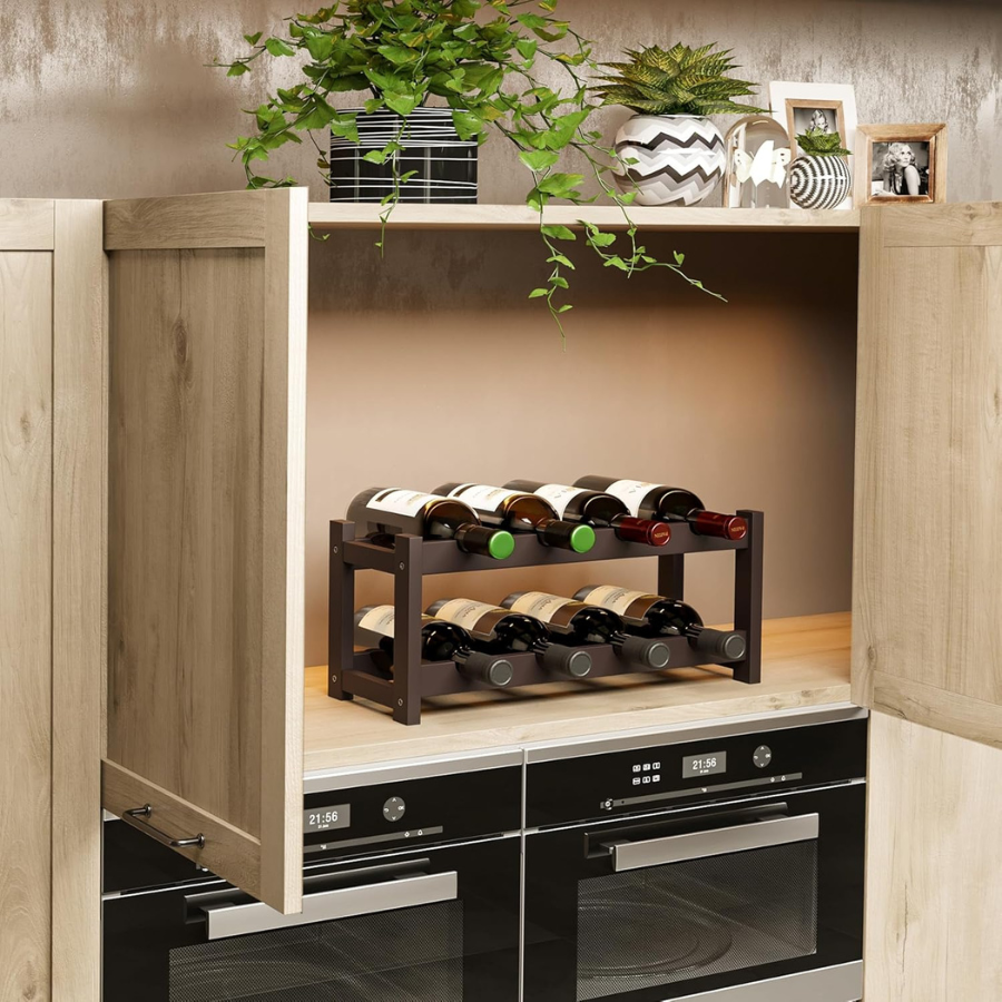 carpentray wine rack, 2 tier wine racks countertop storage, wine bottle holder wine rack freestanding floor for kitchen, bar, pantry, wine cellar, basement,study, (16.85 l x 9.25w x 7h) espresso
