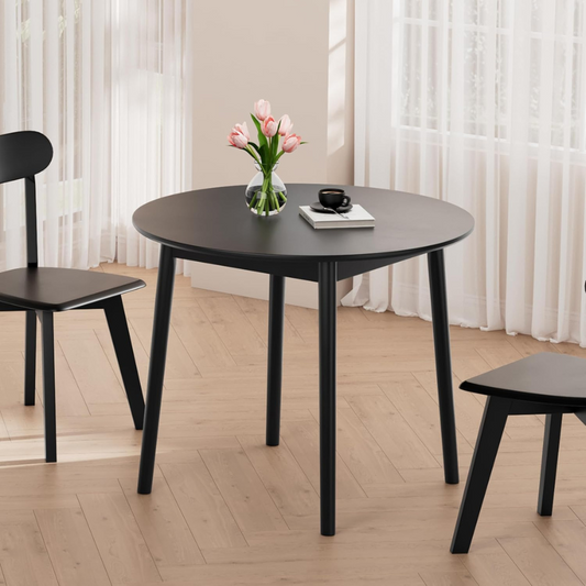 Carpentray 30" Solid Wood Round Dining Table for 4, Mid Century Small Kitchen Table for 2-4, Modern Office Table for Living Room, Dining Room, Dinette, Easy Assembly, Space Saving, Black