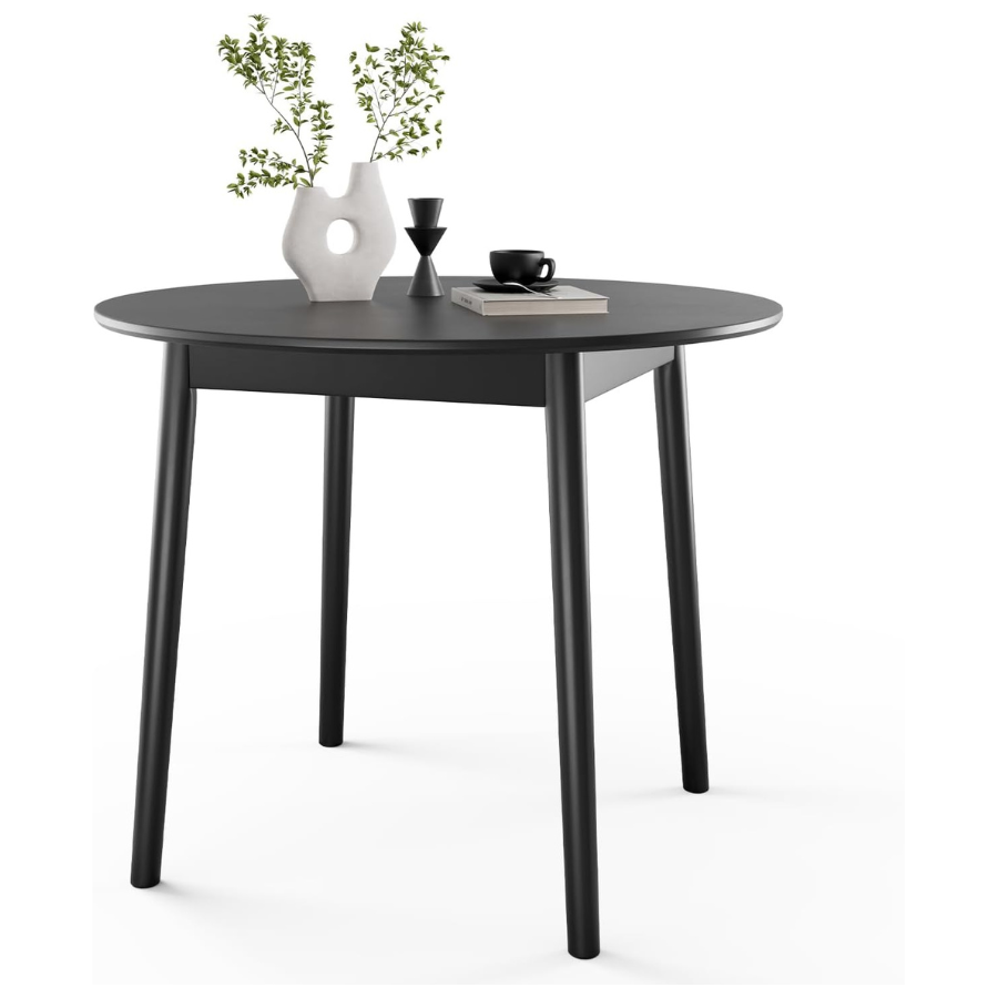 carpentray 35" solid wood round dining table for 4, mid century small kitchen table for 2-4, modern office table for living room, dining room, dinette, easy assembly, space saving, black