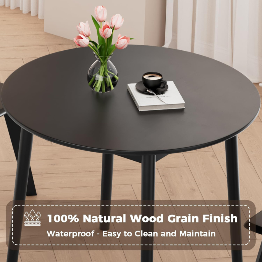 Carpentray 28" Solid Wood Round Dining Table for 4, Mid Century Small Kitchen Table for 2-4, Modern Office Table for Living Room, Dining Room, Dinette, Easy Assembly, Space Saving, Black