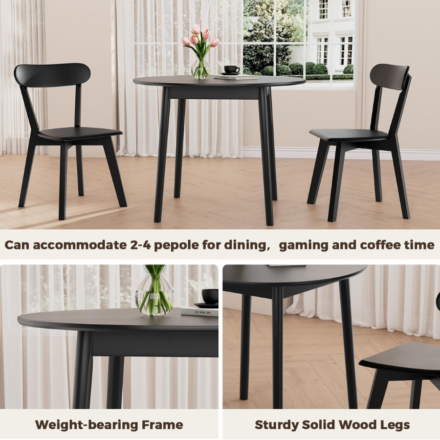 carpentray 35" solid wood round dining table for 4, mid century small kitchen table for 2-4, modern office table for living room, dining room, dinette, easy assembly, space saving, black