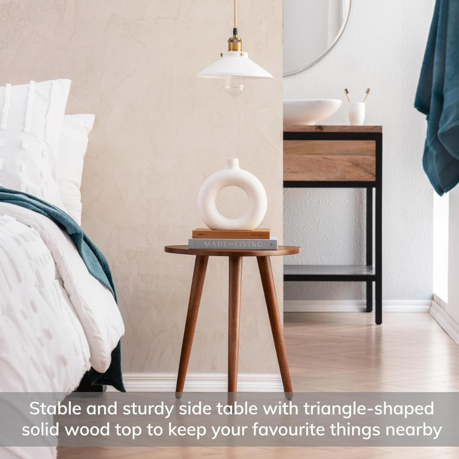 Carpentray Tri Pin Side Table I Handmade Natural Mango Wood, Naturally Moisture Resistant, Maintenance Free I 16" x 16" x 18" I Tora, Walnut