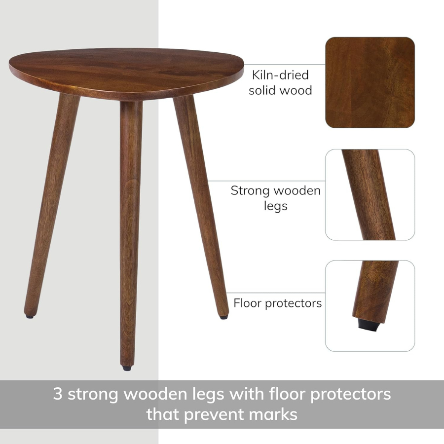 carpentray tri pin side table i handmade natural mango wood, naturally moisture resistant, maintenance free i 16" x 16" x 18" i tora, walnut