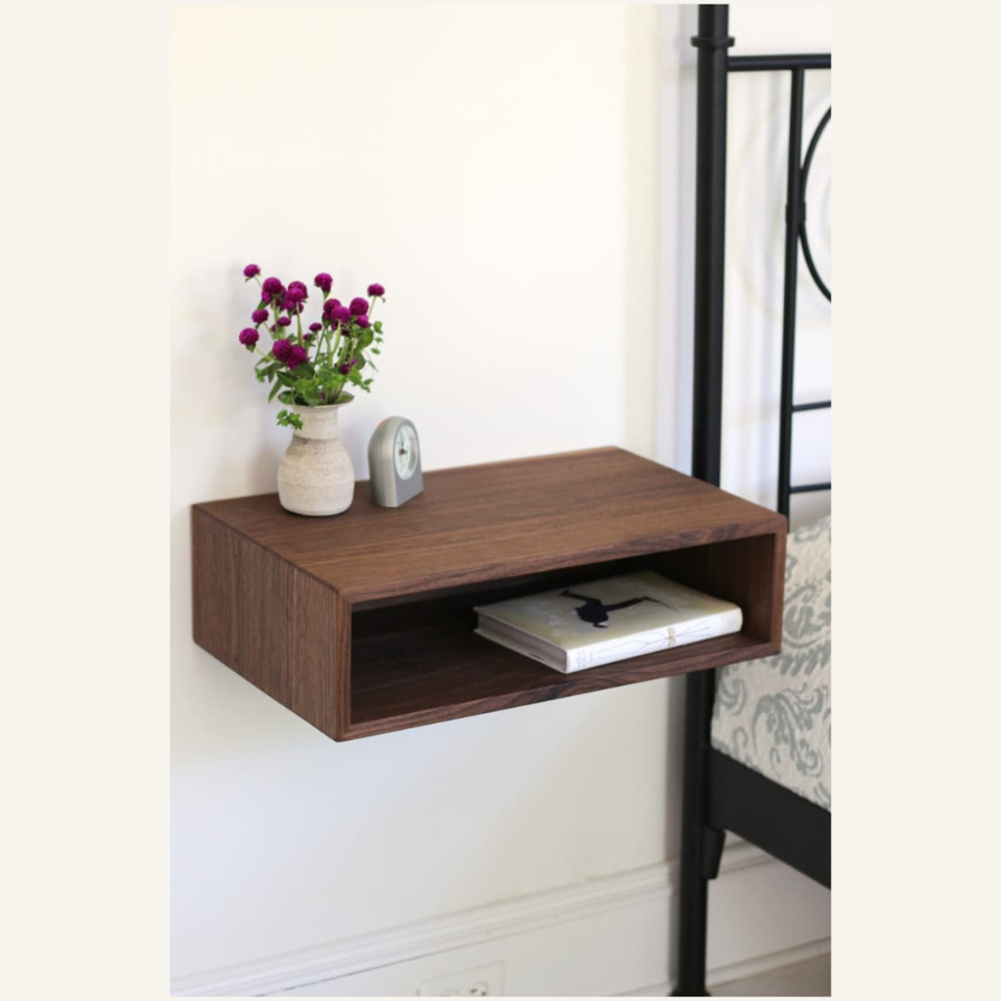 carpentray floating nightstand handmade in solid walnut