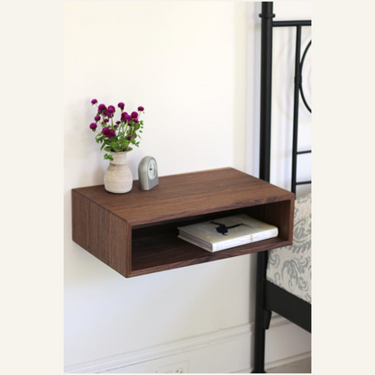 carpentray floating nightstand handmade in solid walnut