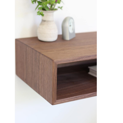 carpentray floating nightstand handmade in solid walnut