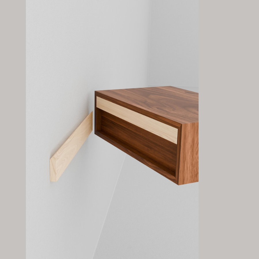 carpentray floating nightstand handmade in solid walnut