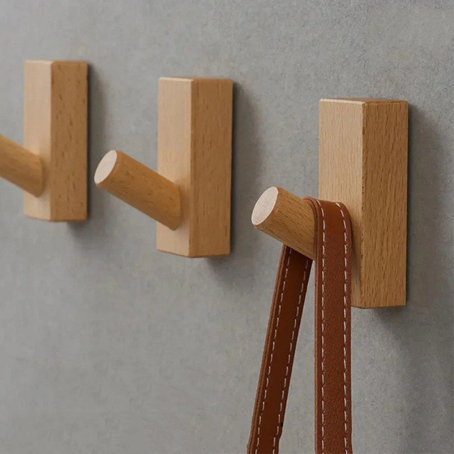 modern carpentray wooden wall mounted hook coat bag towel hanger hooks beech hat towel hanger hooks( set of 4)