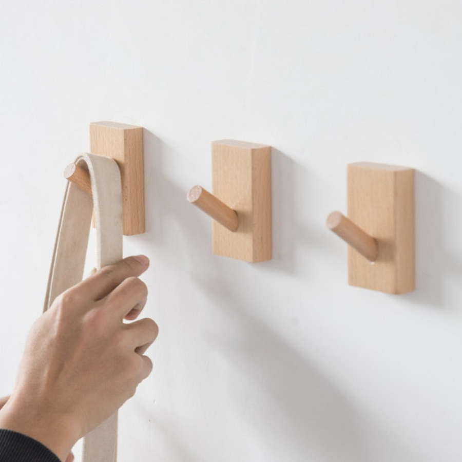 Modern Carpentray Wooden Wall Mounted Hook Coat Bag Towel Hanger Hooks Beech Hat Towel Hanger Hooks( Set Of 4)