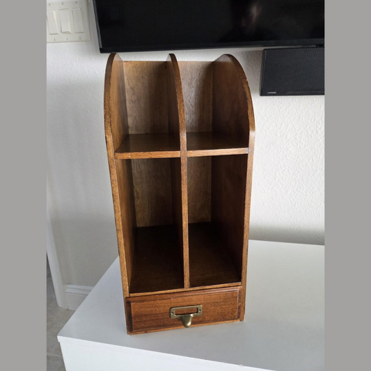 Carpentray Vintage Wood Desktop Library Organizer Card Letter File Box Cabinet with Drawer