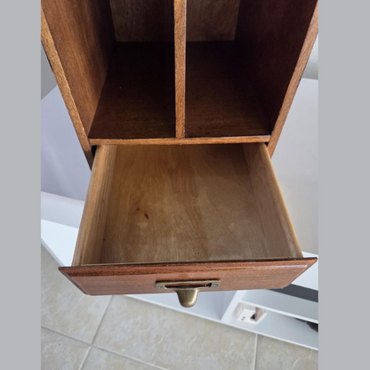 carpentray vintage wood desktop library organizer card letter file box cabinet with drawer
