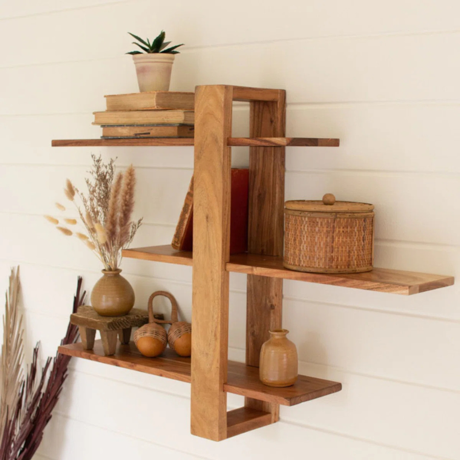 carpentray 3 piece acacia tiered shelf with adjustable shelves