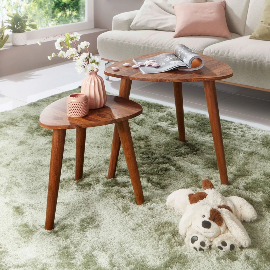 carpentray solid wood nested side table in honey oak finish