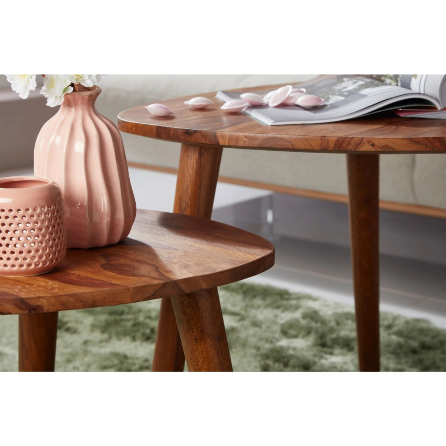 carpentray solid wood nested side table in honey oak finish