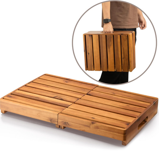 Carpentray 25in One Foldable Step Stool for Elderly - Acacia Wood High Riser Step Stool for Adults Kid - Wooden Mobility Stepping Stools