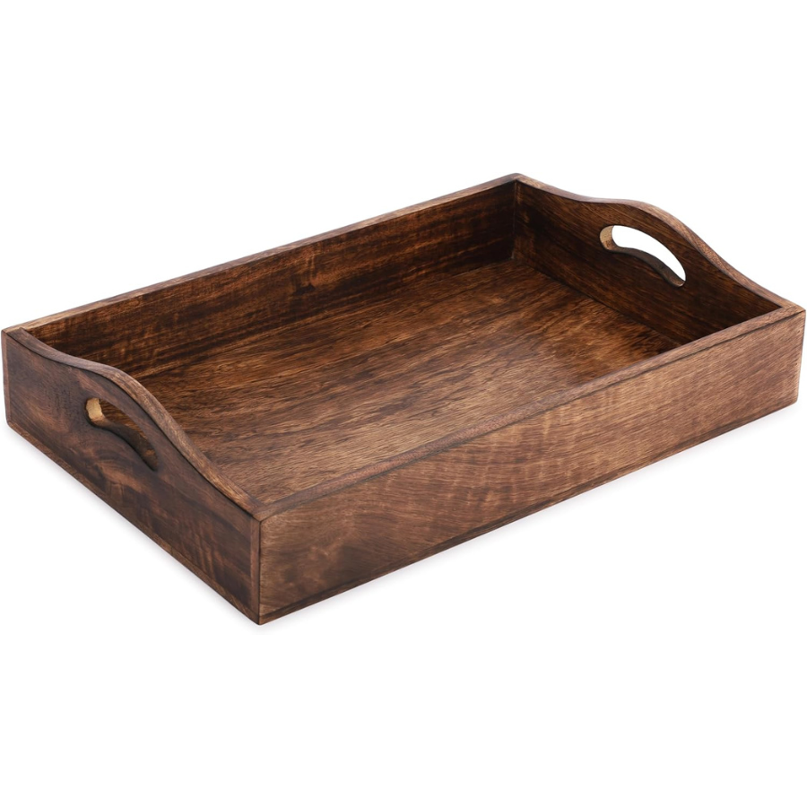Carpentray  Wooden Rectangular Serving Tray with Handles 15x10 Inch Solid Plain Design Handmade Mango Wood Platter