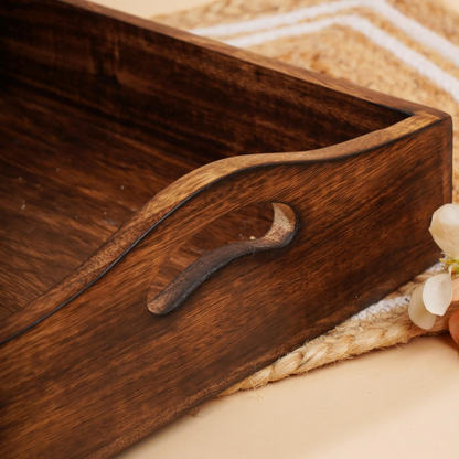 carpentray  wooden rectangular serving tray with handles 15x10 inch solid plain design handmade mango wood platter