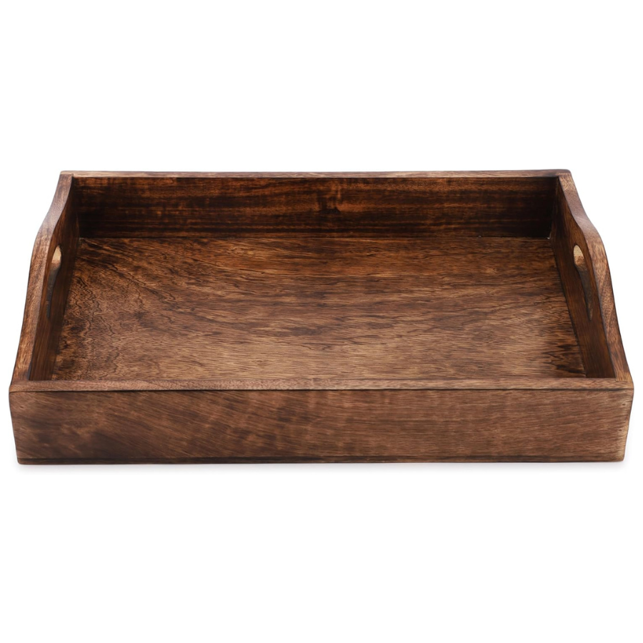Carpentray  Wooden Rectangular Serving Tray with Handles 15x10 Inch Solid Plain Design Handmade Mango Wood Platter