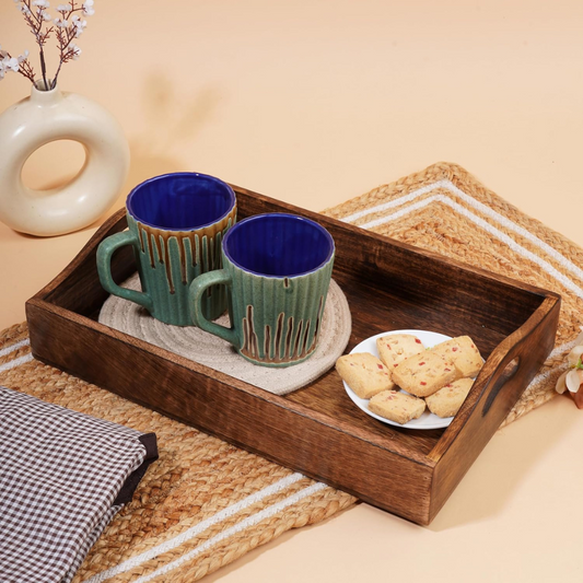 Carpentray  Wooden Rectangular Serving Tray with Handles 15x10 Inch Solid Plain Design Handmade Mango Wood Platter