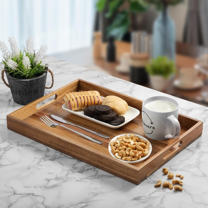 carpentray 17 inch acacia wood serving tray with handles - large wooden tray