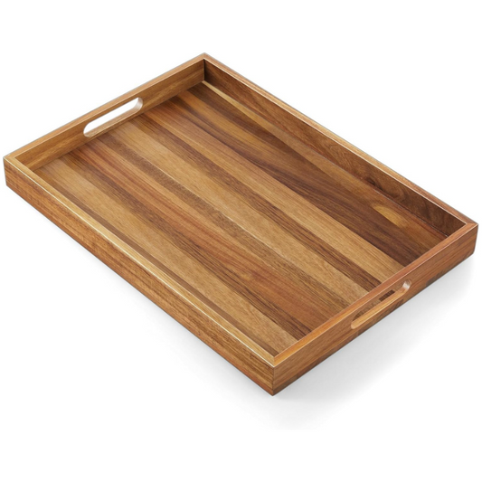 Carpentray 17 Inch Acacia Wood Serving Tray with Handles - Large Wooden Tray
