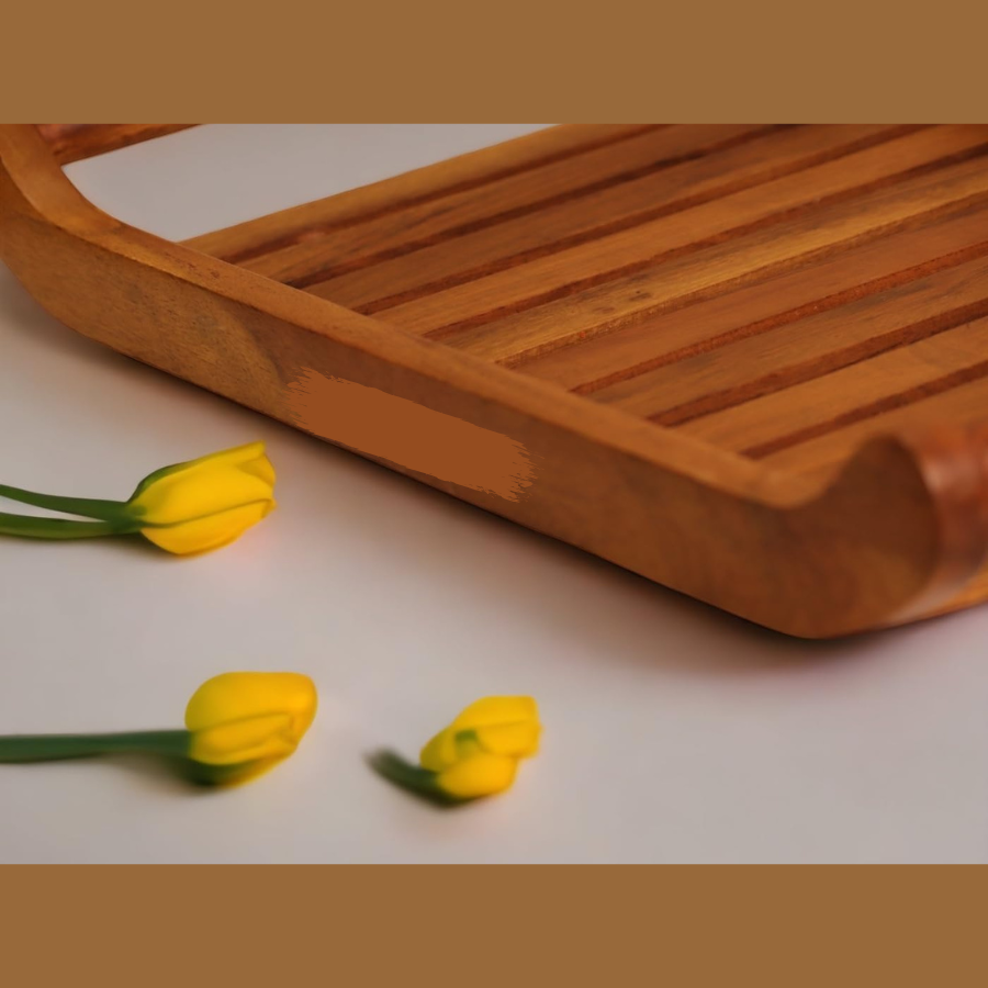 carpentray set of 2 romper teak wood rectangular serving tray for home/kitchen