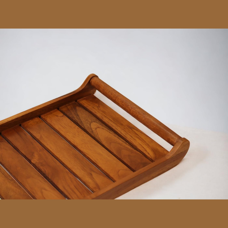 carpentray set of 2 romper teak wood rectangular serving tray for home/kitchen