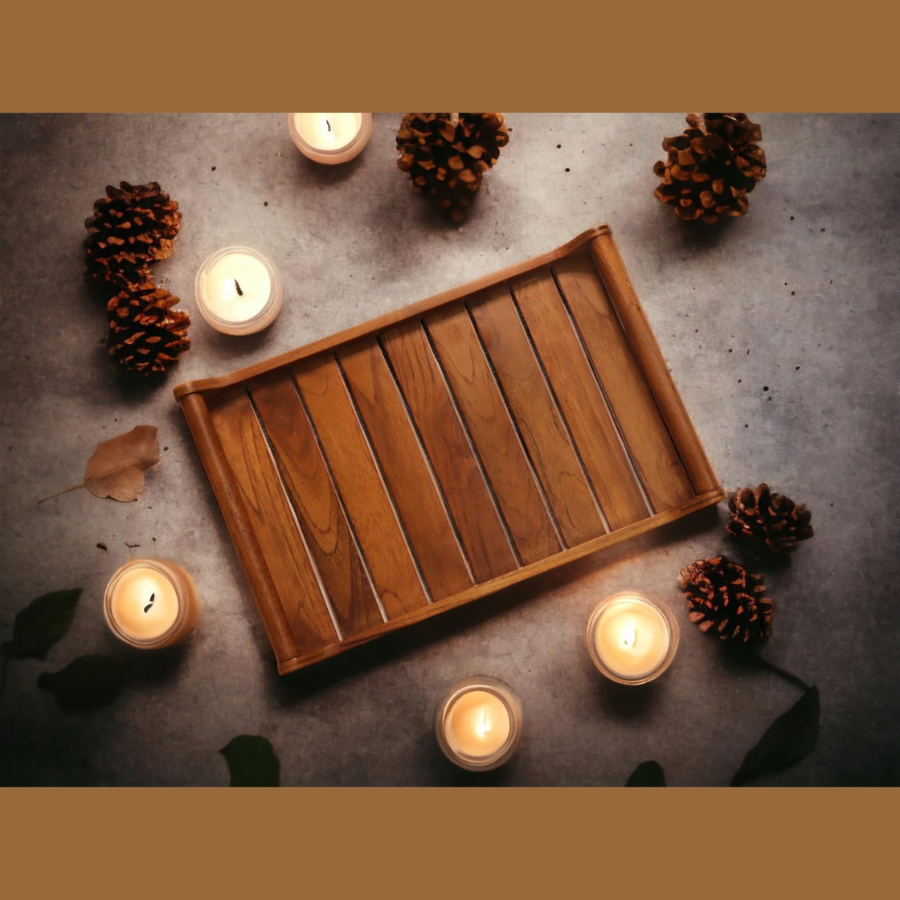 carpentray set of 2 romper teak wood rectangular serving tray for home/kitchen