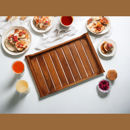 carpentray set of 2 romper teak wood rectangular serving tray for home/kitchen