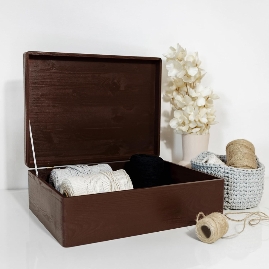 carpentray wooden box storage with hinged lid | 15.8 x 11.8 x 5.5 inches (+-0.5) | gift box for tool dog toy shoes clothes kitchen storage document
