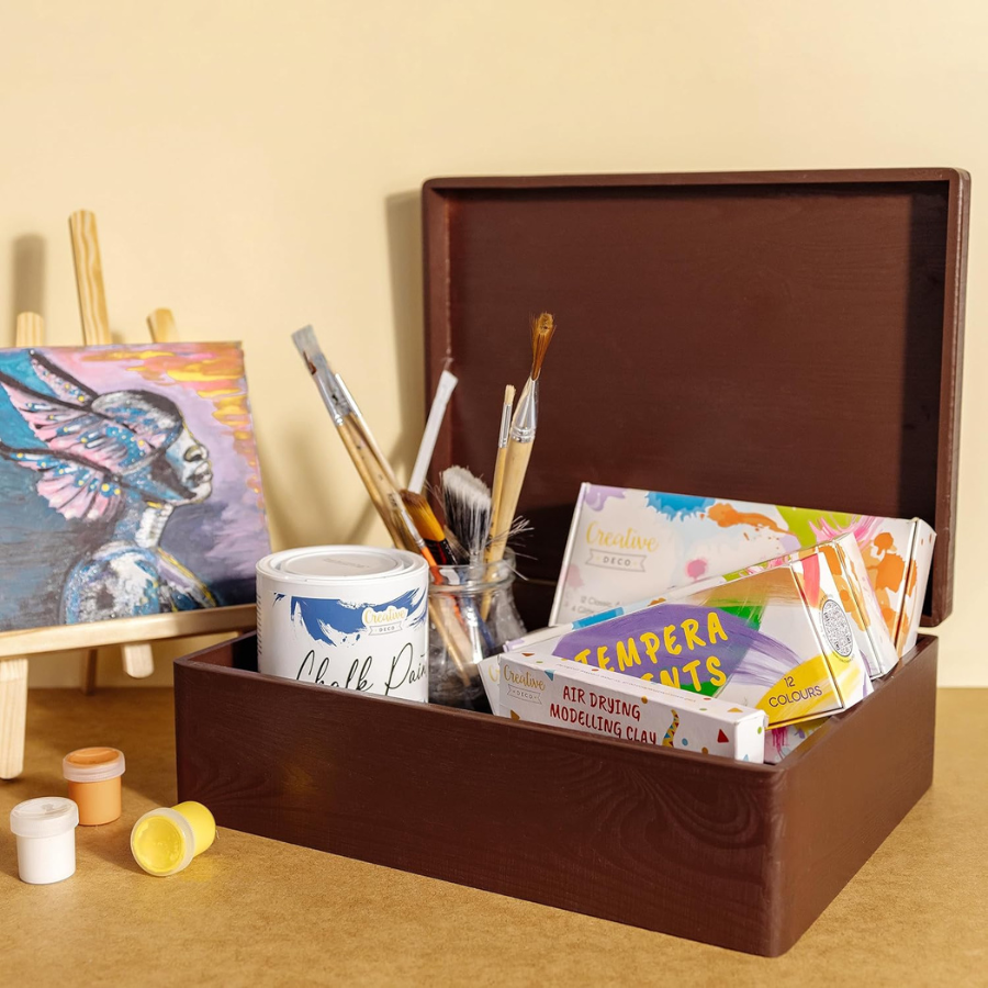 Carpentray Wooden Box Storage with Hinged Lid | 15.8 x 11.8 x 5.5 inches (+-0.5) | Gift Box for Tool Dog Toy Shoes Clothes Kitchen Storage Document