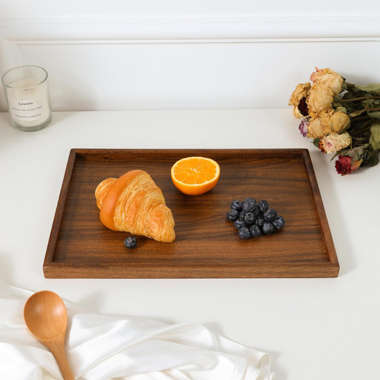 Carpentray Rectangular Wooden Tray 16"-100% Natural Walnut Wood Serving Platter