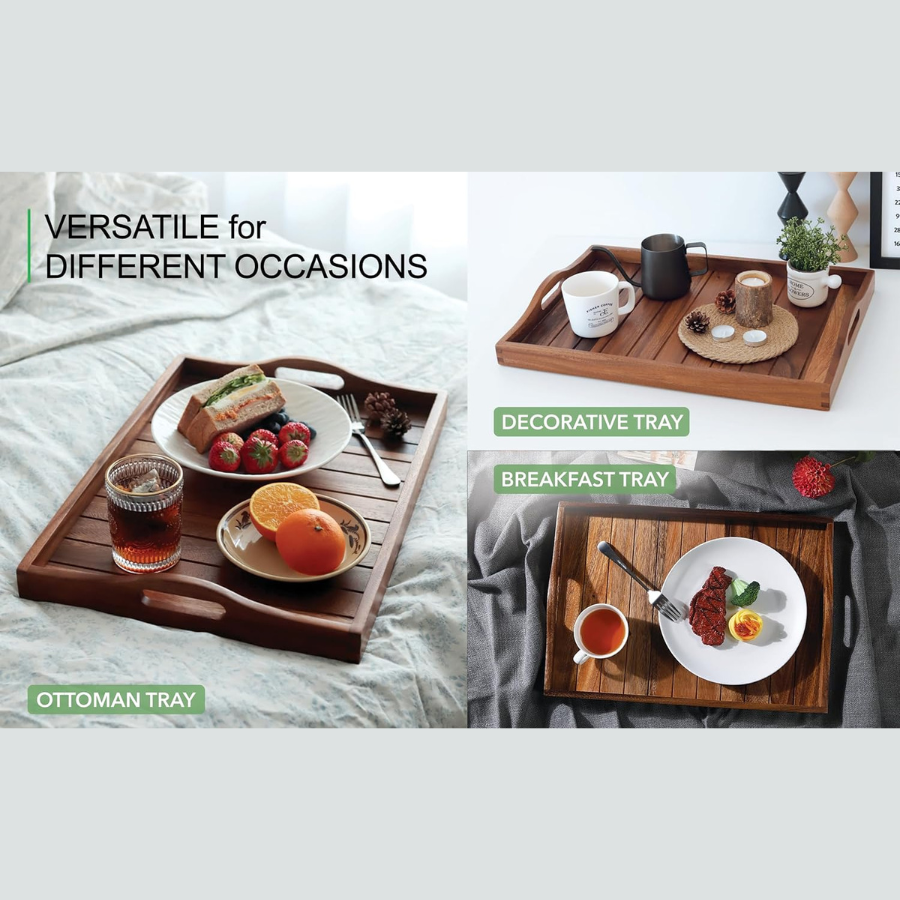 Carpentray Wooden Serving Tray with Handles 15 x 12 inch (Color Natural)
