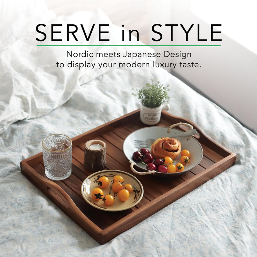 carpentray wooden serving tray with handles 15 x 12 inch (color natural)