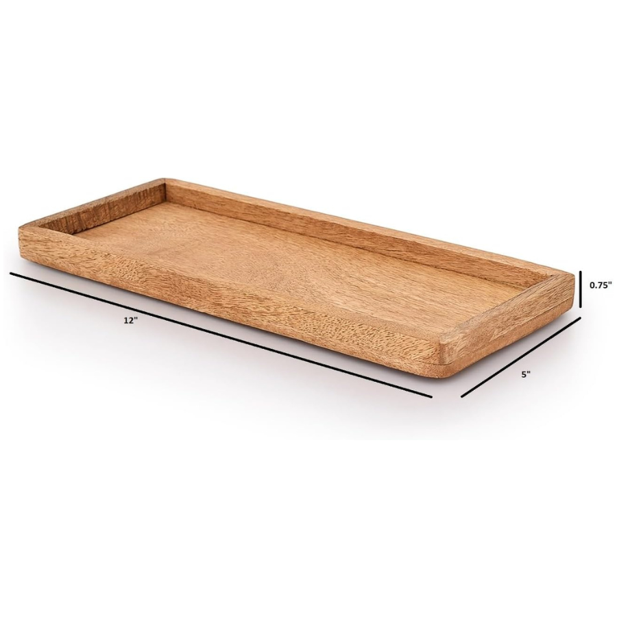 Mango Wood Serving Platter with Raised Edge -Set of 3 (12" x 5" x 0.75")