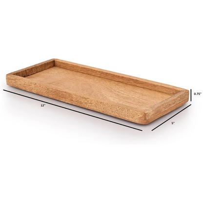 mango wood serving platter with raised edge -set of 3 (12" x 5" x 0.75")