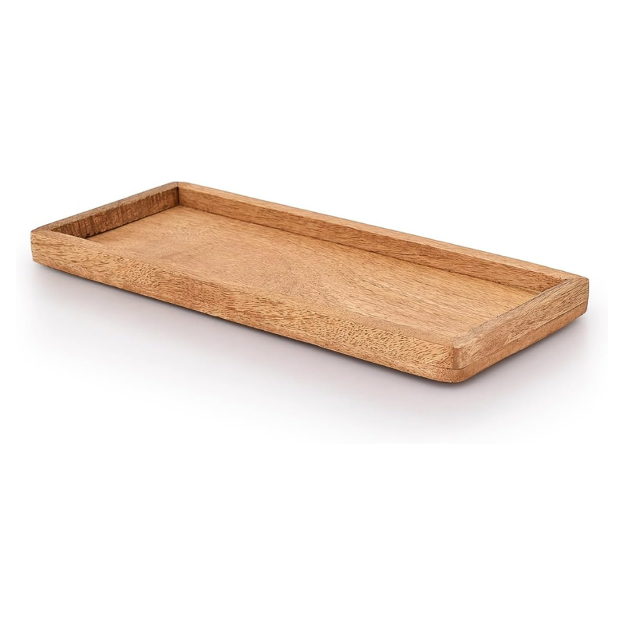mango wood serving platter with raised edge -set of 3 (12" x 5" x 0.75")