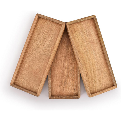 mango wood serving platter with raised edge -set of 3 (12" x 5" x 0.75")