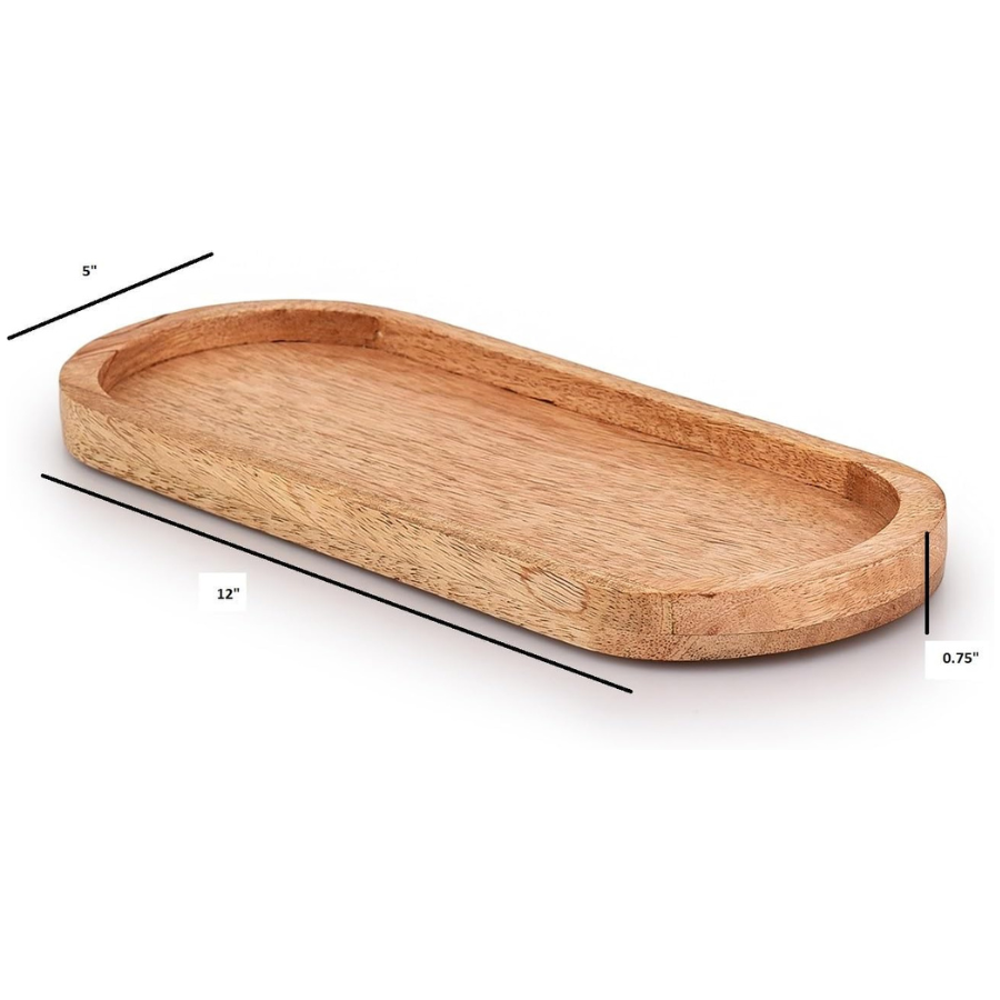 Carpentray Mango Oval Wood Tray Set of 3 Perfect for Food Holder (12" x 5" x 0.75")