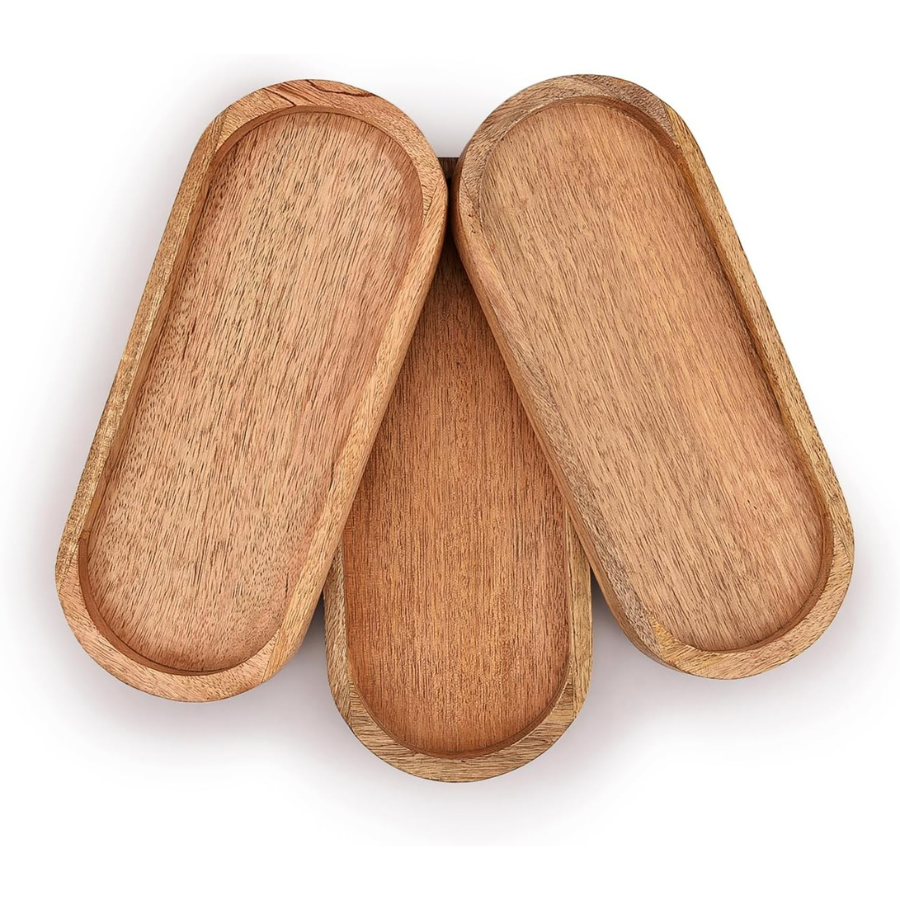 Carpentray Mango Oval Wood Tray Set of 3 Perfect for Food Holder (12" x 5" x 0.75")
