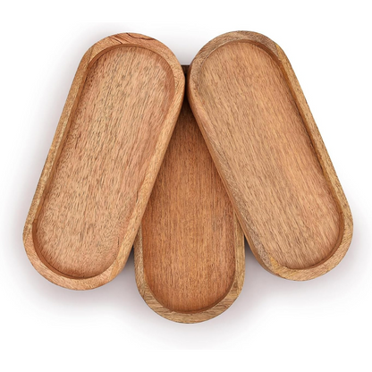 carpentray mango oval wood tray set of 3 perfect for food holder (12" x 5" x 0.75")