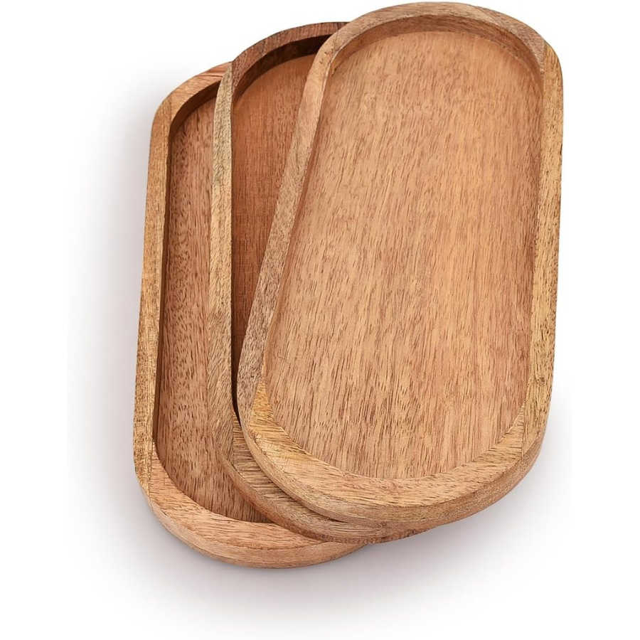 carpentray mango oval wood tray set of 3 perfect for food holder (12" x 5" x 0.75")