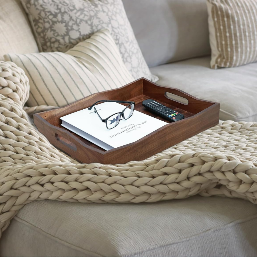 carpentray wood serving tray with handles,16.5x12.6inch perfect for breakfast