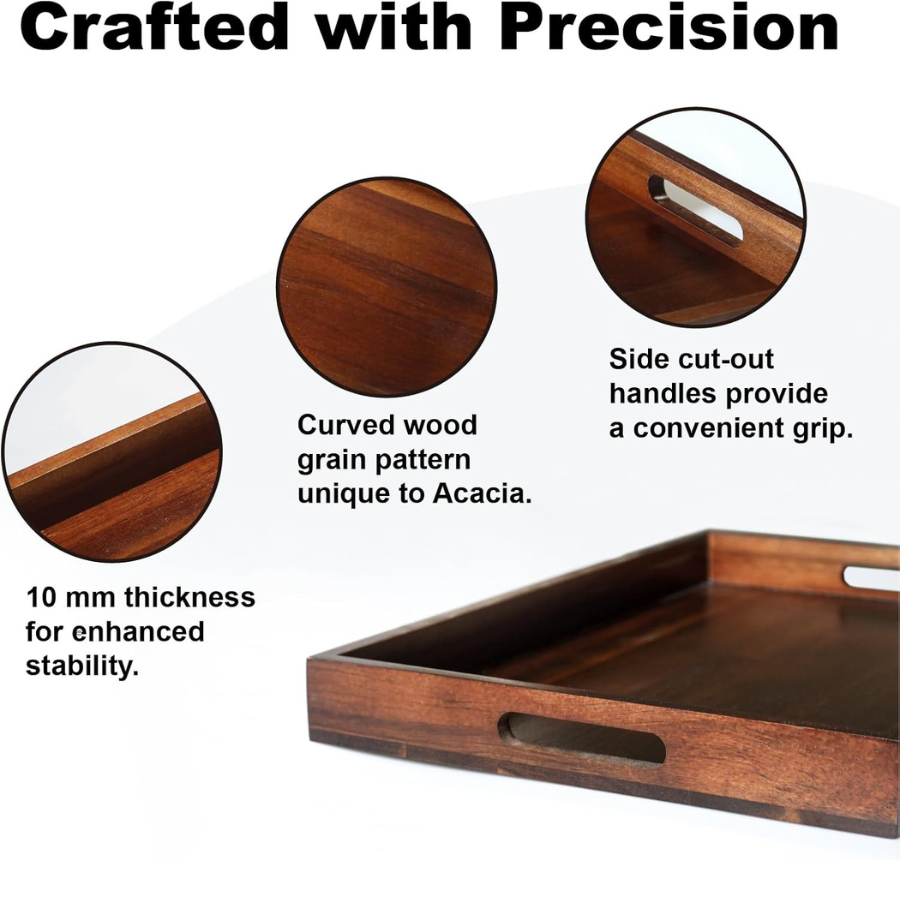 carpentray wood serving tray with handles, rustic wooden serving platter