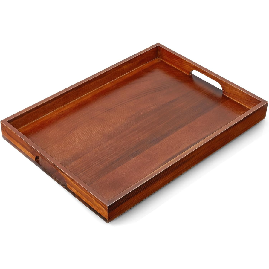 carpentray serving tray with handles, large 17 inch brown
