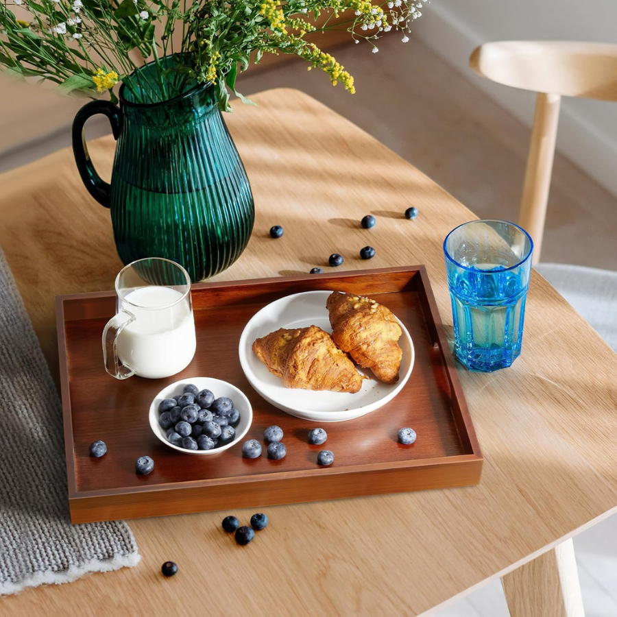 carpentray serving tray with handles, large 17 inch brown