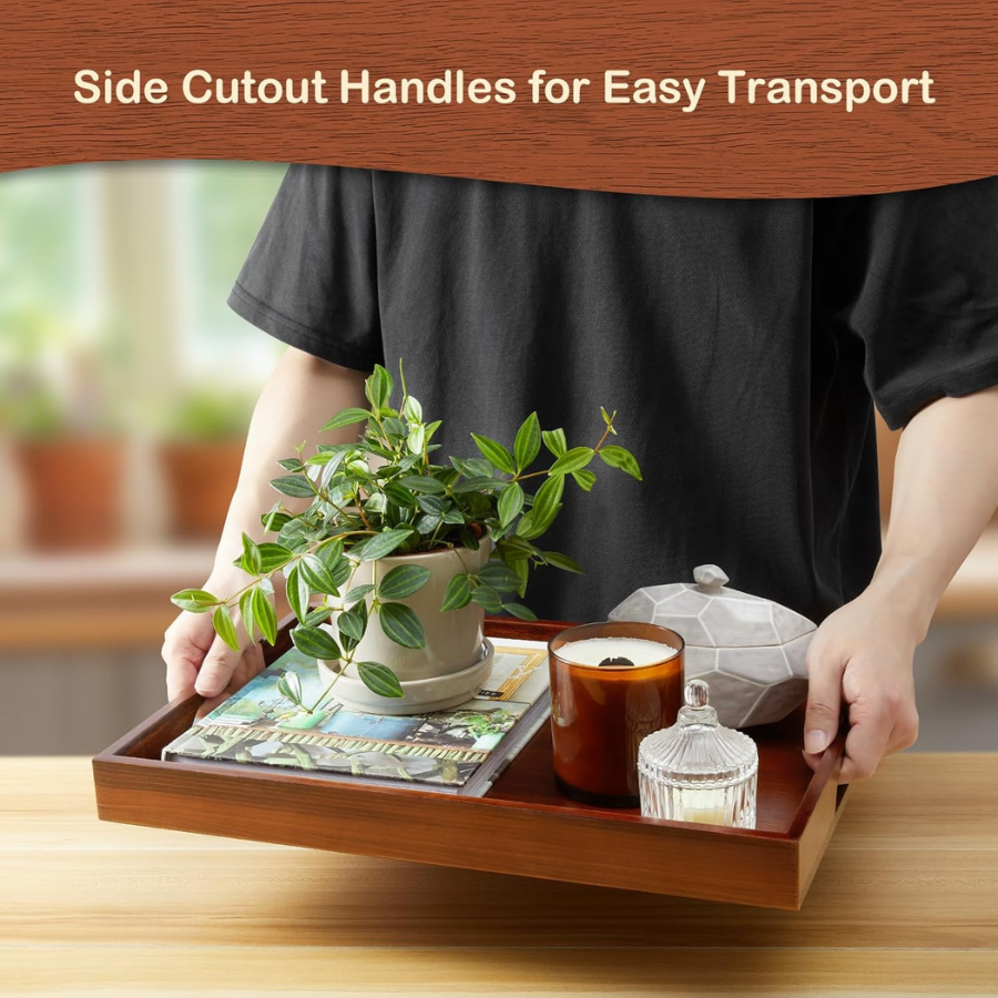 Carpentray Serving Tray with Handles, Large 17 Inch Brown